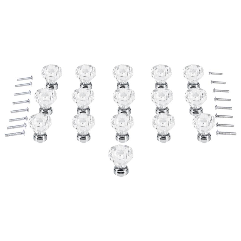 16pcs 25*30mm Cabinet Knobs Crystal Clear Glass Drawer Pulls Diamond Shape Cabinet Handles  Cabinets