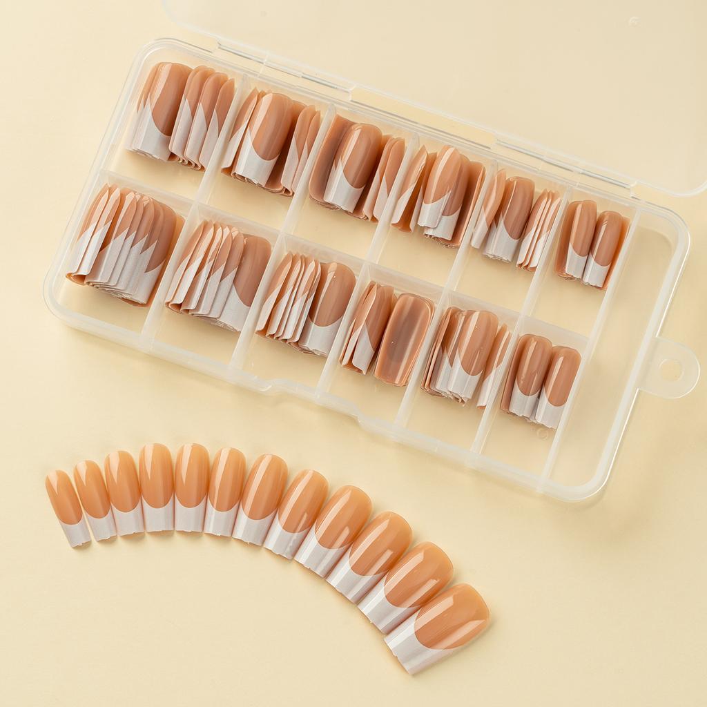 120 Pieces Gel Coffee Background White French Wearing Armor Long/Short Chameleon Laser Fake Nail Nail Nail Piece