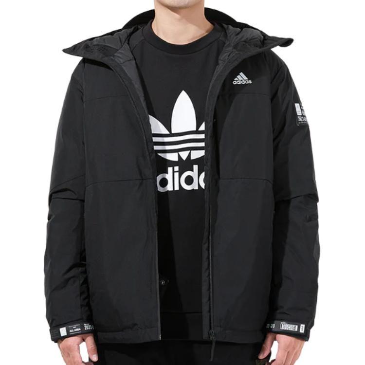 Adidas Down Jackets Men's Black Hooded Moderate Quilted Down Jacket H13869
