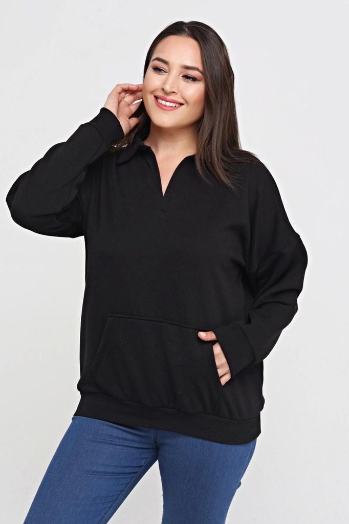 Women's Style Big Size Sweatshirt Shirt Collar Pocket Sweatshirt