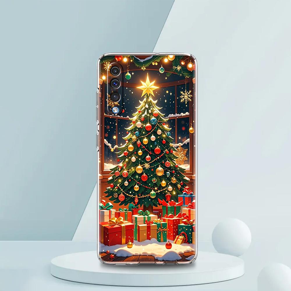 Transparent Phone Case for Samsung Galaxy A16 A14 A12 A22 A24 A42 A06 A30 A40 Soft TPU Cover Christmas Christmas Tree Pattern