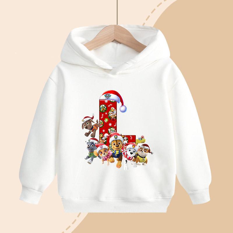 PAW Patrol Kids Hooded Sweatshirt Cartoon Christmas Letter Print Pullover Boys Girls Winter Casual Top Child Birthday Gifts