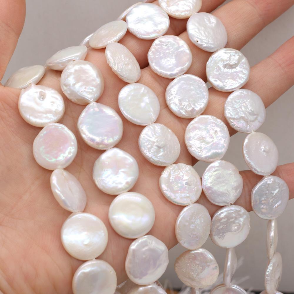1String, White Baroque Pearls, Button Shape Natural Pearls Beads, 15-16mm, for DIY Necklaces Bracelets Accessories, Jewelry Making Gift 36cm