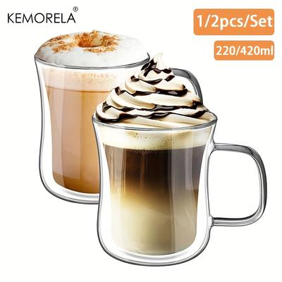1/2 Stück Cappuccino Doppelwandglas Doppelwandglas 220/420ML Borosilikatglas mit Henkel für Eiskaffee und Americano