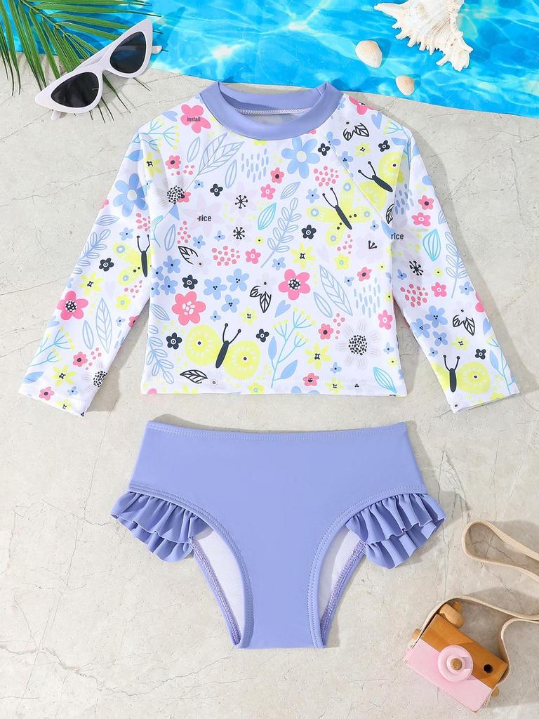 2026 Girls' Long Sleeve Two-Piece Swimsuit Set - Toddler Swimwear