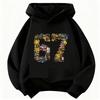 Lustiges Sechs Sieben Italienisches Brainrot 67 Zahlen Grafikdruck Hoodie Junge/Mädchen Langarm Kinder Bequemes Sweatshirt.