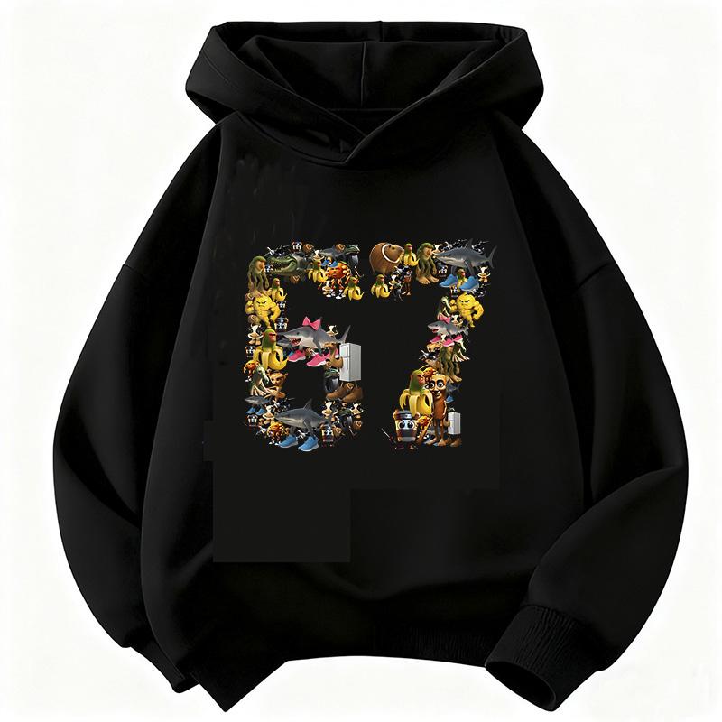 Lustiges Sechs Sieben Italienisches Brainrot 67 Zahlen Grafikdruck Hoodie Junge/Mädchen Langarm Kinder Bequemes Sweatshirt.