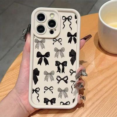 Stylish Black Bowknot Case for Apple 17/16/15 Pro, 14 Pro Max, 13/12/11.