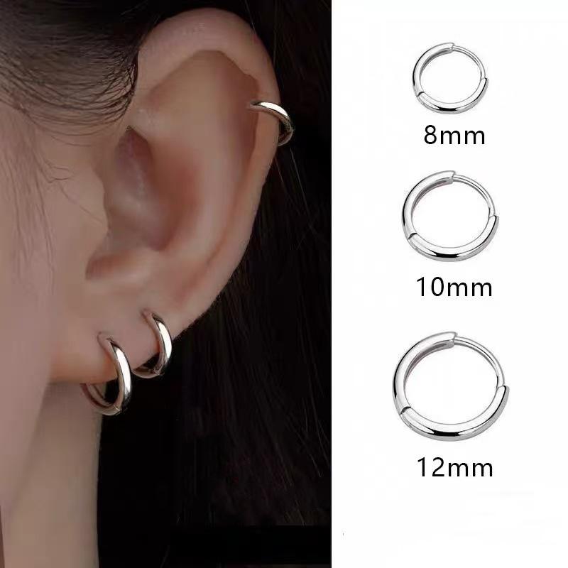 Korean Style Minimalist Hoop & Stud Earrings for Women - High-End Round Clip & Piercing Care