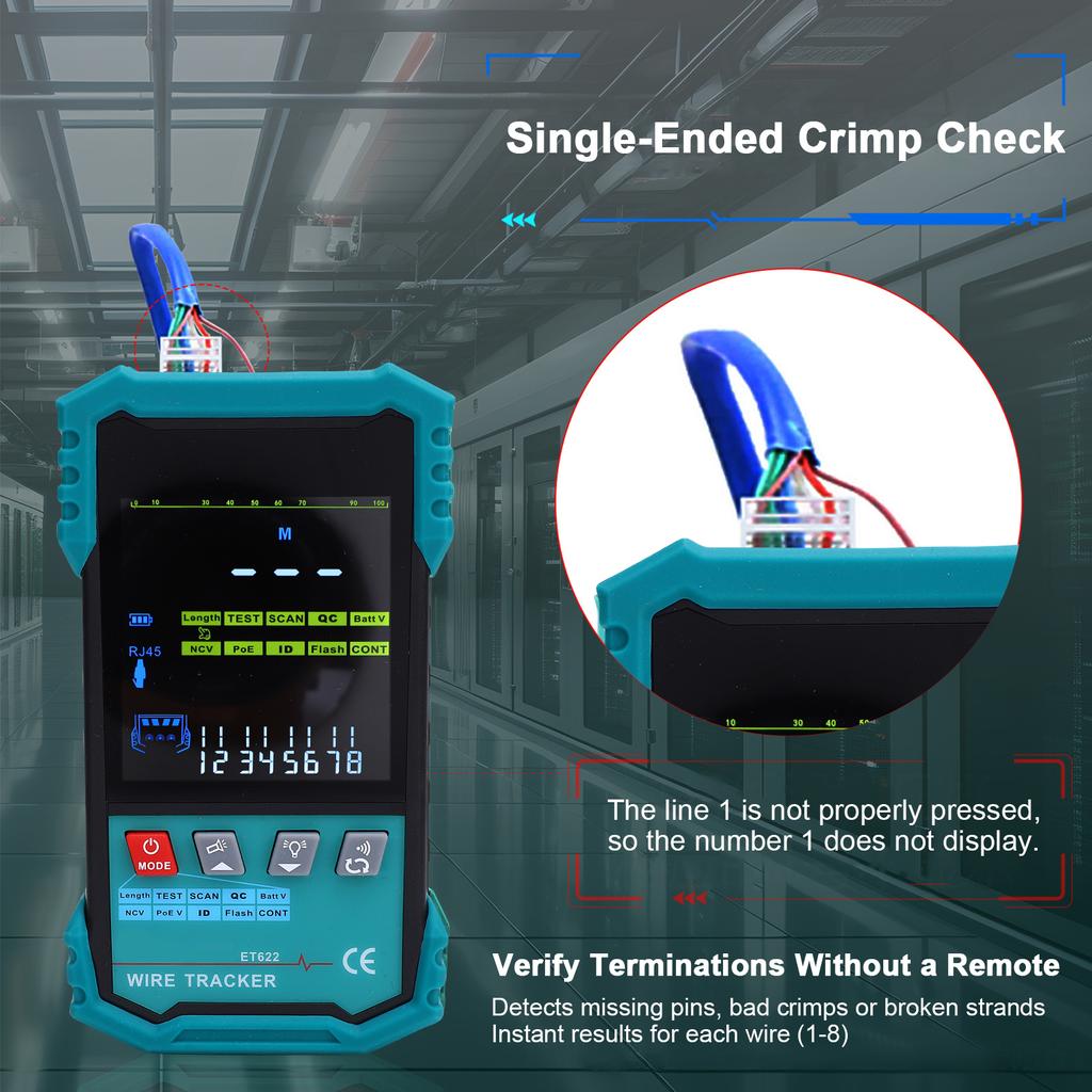 Network Cable Tester with POEVoltage Detection Wire Tracker RJ45 Length Continuity Test Flashing Port Indicator LAN Testing Kit