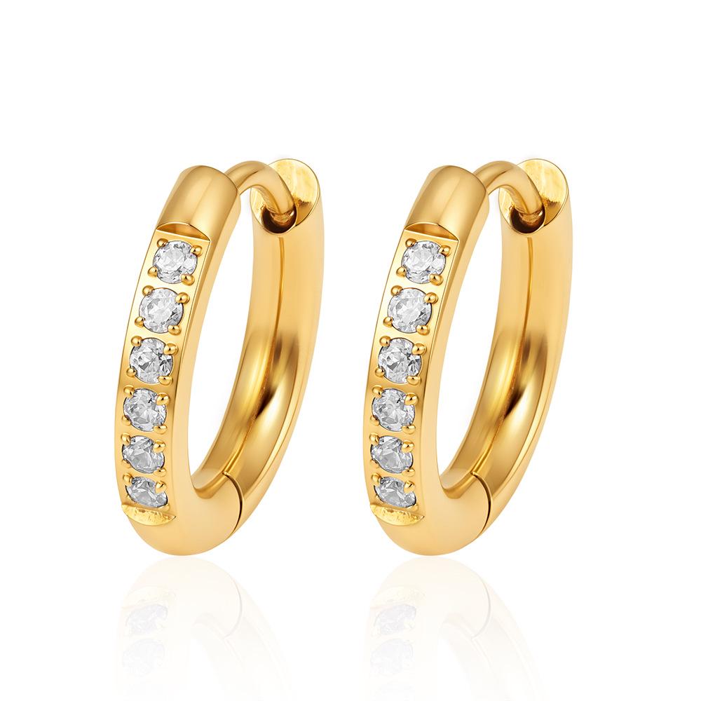 Round Stainless Steel Zircon Inlaid Earring Buckle for Women, Geometric 18K Plated Zircon Earrings