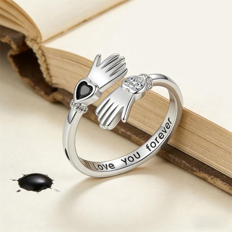 Romance Embrace Hands Couple Rings Adjustable Size With Zircon For Wedding Engagement