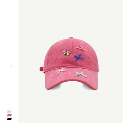 Spring Soft Top Bow Cap Children's Versatile Washed Cotton Baseball Cap Moisture Sunscreen