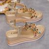 Women's Bohemian Beaded Elastic Strap Sandals, Rhinestone Platform Wedge Summer Shoes, Plus Size Fashion Footwear