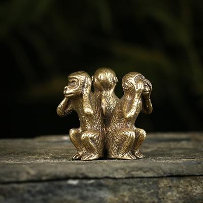 Vintage Katı Bakır Üç Maymun Çay Pet Bronz Heykel Ev Dekor Aksesuarları Bronz Maymun Figürleri Minyatürleri masa dekoru
