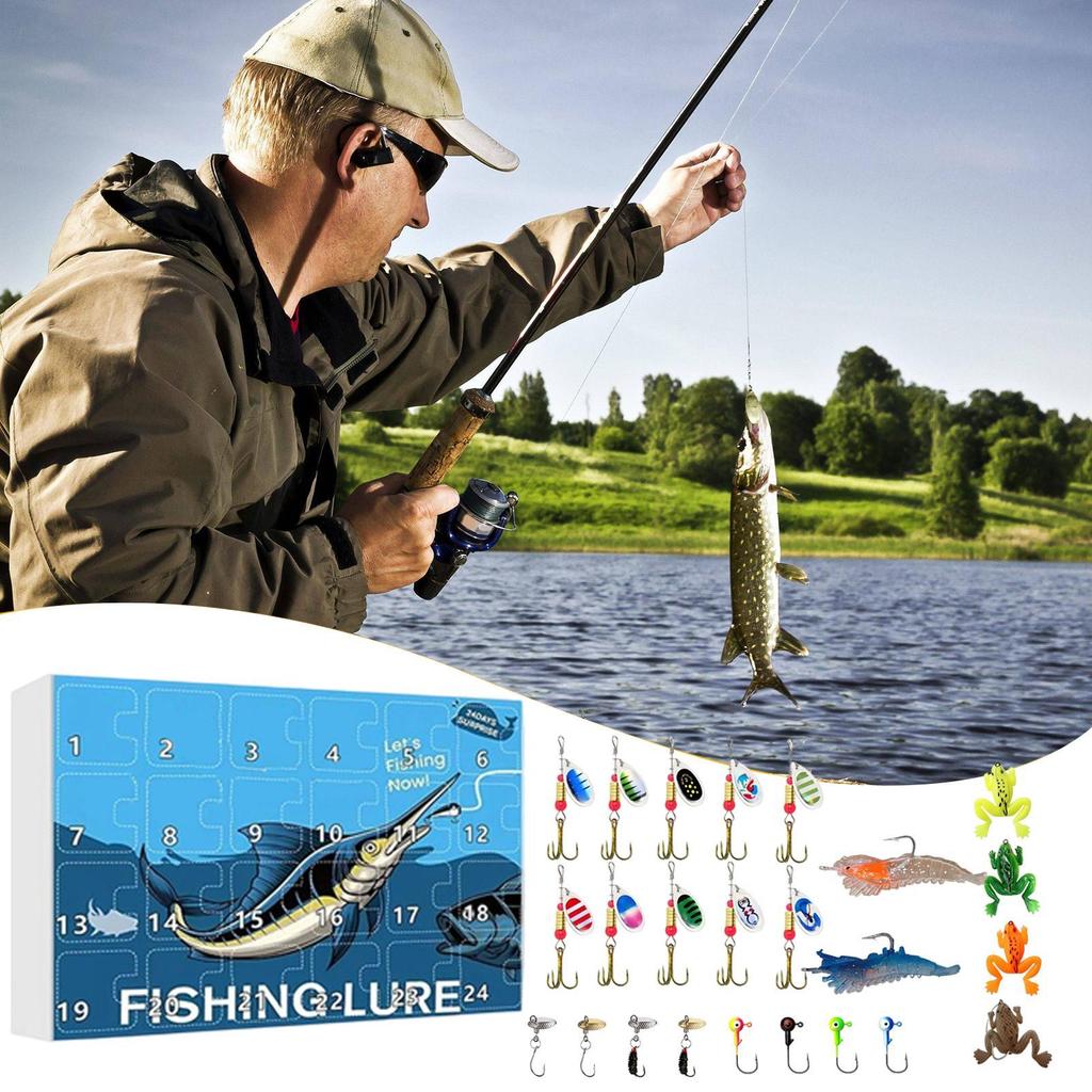 Fishing Calendar Advent Fishing Gear Tackle Set Tackle Box Toys For Countdown Dad Father Boys Men Teen Christmas Gifts