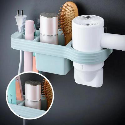 Raft de Baie Suport Uscător de Păr Montat pe Perete Fără Găurire Organizator de Casă pentru Baie Raft de Depozitare Suport pentru Accesorii de Baie