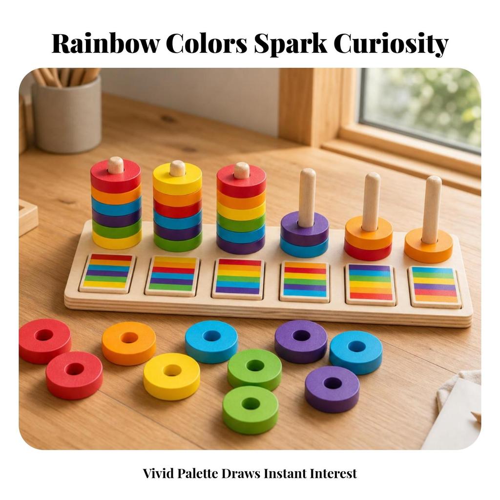 Wooden Educational ColorSorting Toy FineMotor Color Matching Board