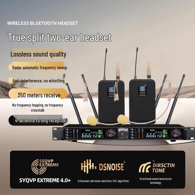 Wireless Diversity Microphone Set: Dual Ear-Mic & Quad Lavalier for Professional Stage Use, Free Shipping