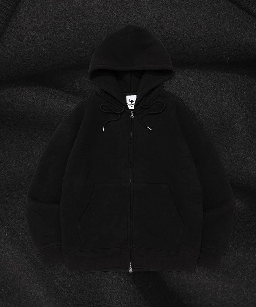 Le Custom The Essential Oversized Two-Way Fleece-Lined Zip-Up Hoodie (Black)