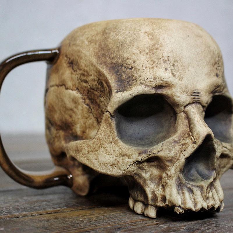 Pahar de Bere Craniu Rășină 17Oz, Cană Craniu Războinic Viking, Cană Medievală Craniu pentru Băuturi pentru Cafea/Băutură/Suc
