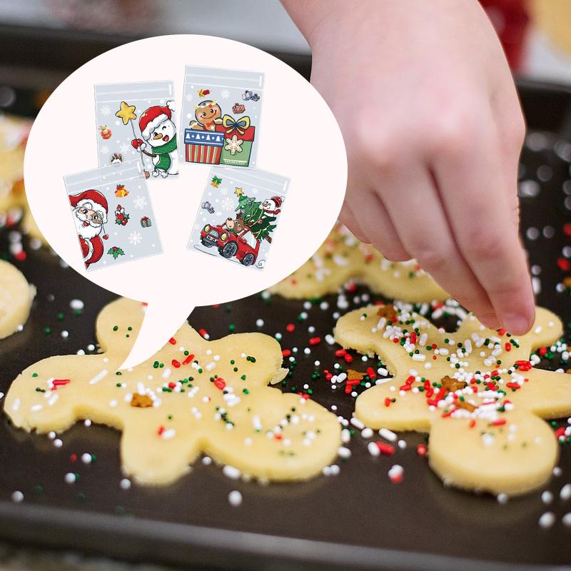 100Pcs Christmas Gift Pouch Clear Self-Adhesive Bag For Candy Cookie Packaging Christmas Party Favor Supplies Snack Baking Bag