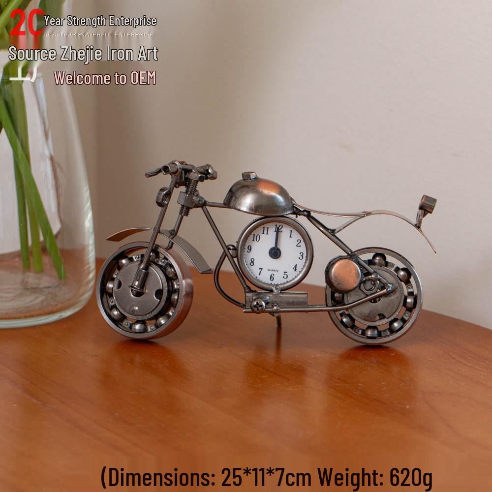 Retro Harley Motorcycle Clock - Iron Art Metal Decor for Living Room or Bedroom