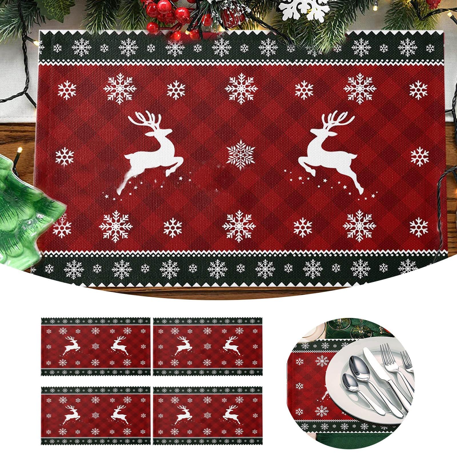 

Christmas Placemats For Dining Table Set Of 4 Snowflake Deer Tree Buffalo Plaid Table Mats Heat Non Slip Place Mats 19 X 13 Inch One Size красный