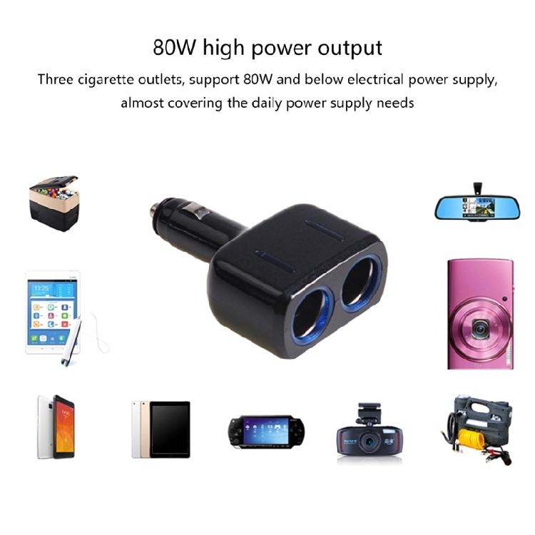 12V-24V Car Power Lighter Socket Charging Splitter Adapter with LED Light for Mobile Phones Driving Recorder