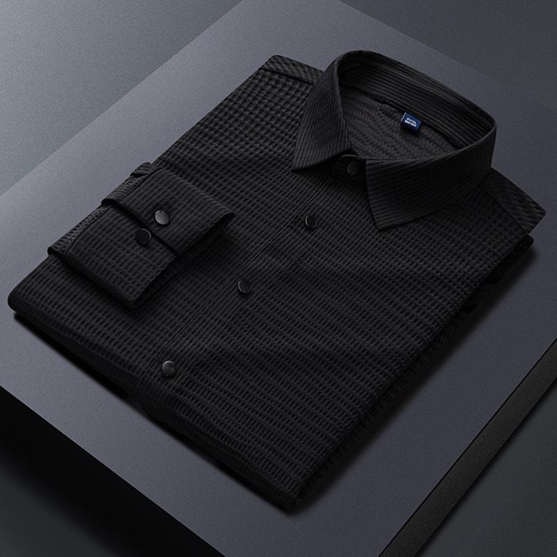 

Весенне-осенняя мужская рубашка с длинным рукавом, эластичная, без следов, модная повседневная однотонная молодежная мужская рубашка 4XL чёрный