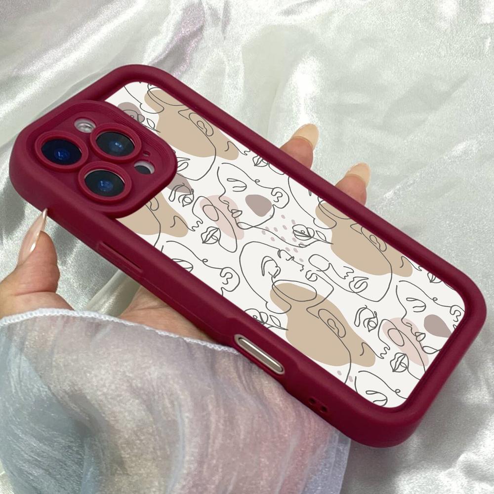 JT313 Lineart Faces Print for iPhone 17 16 15 14 Pro Max Samsung S26 S25 Ultra A17 A16 A07 A56 A06 A13 Xiaomi 15T Redmi 15c Note 14 Soft Case