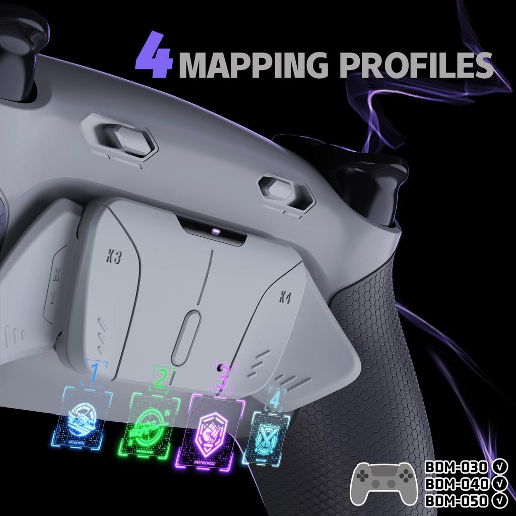 Zestaw eXtremeRate RISE4 Plus MAX Back Paddle Kit kompatybilny z kontrolerem PS5 040 z dolną powłoką Clicky Trigger Stop Rubber Remappable Back Button Kit