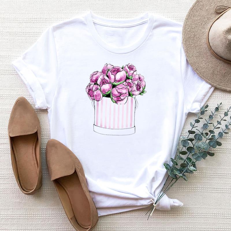 

(Азиатский размер) Футболка, модная милая цветочная трендовая милая женская футболка с принтом 90-х годов, женская летняя женская футболка, футболки с короткими рукавами и графикой