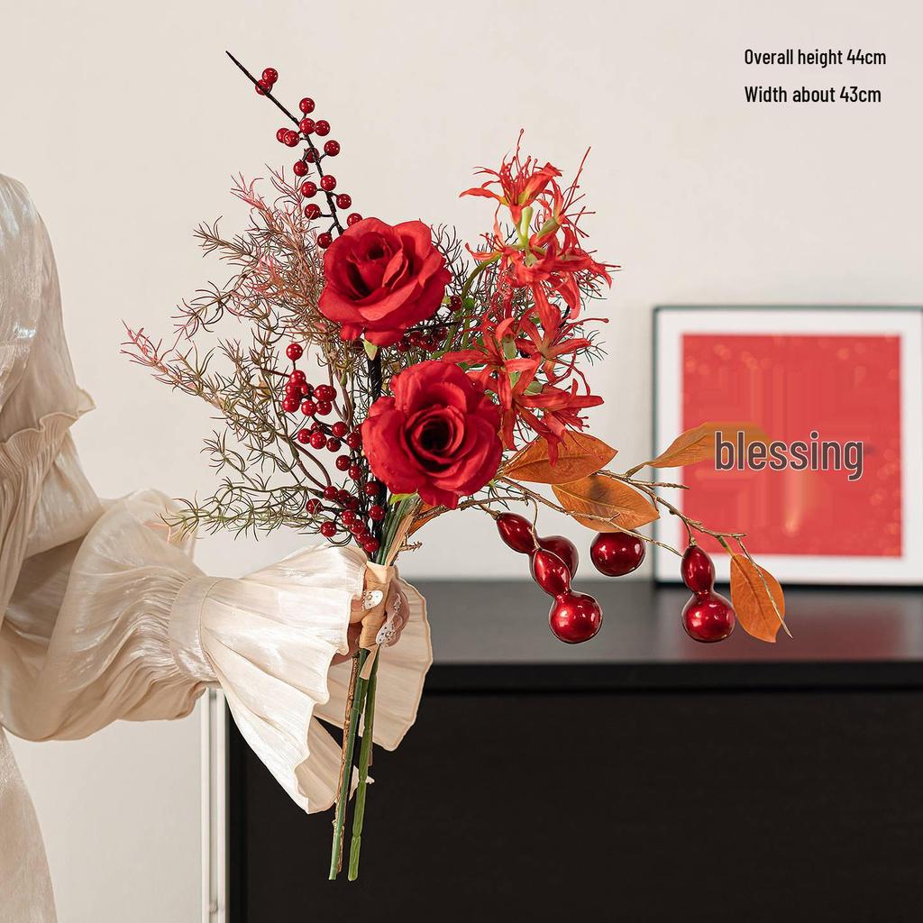 Elegantes rotes künstliches Blumenbouquet für Heimdekoration & Hochzeitsfotografie