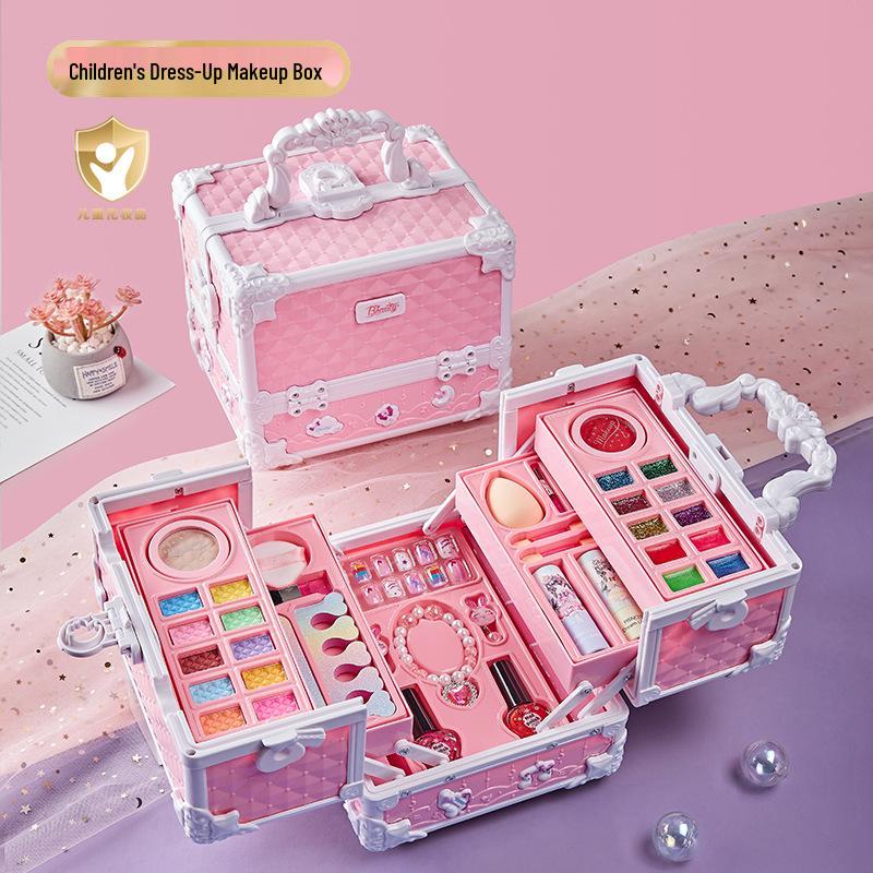 Princess Makeup Box: Washable Children's Cosmetic Set with Lipstick & Nail Polish - Perfect Birthday Gift for Girls