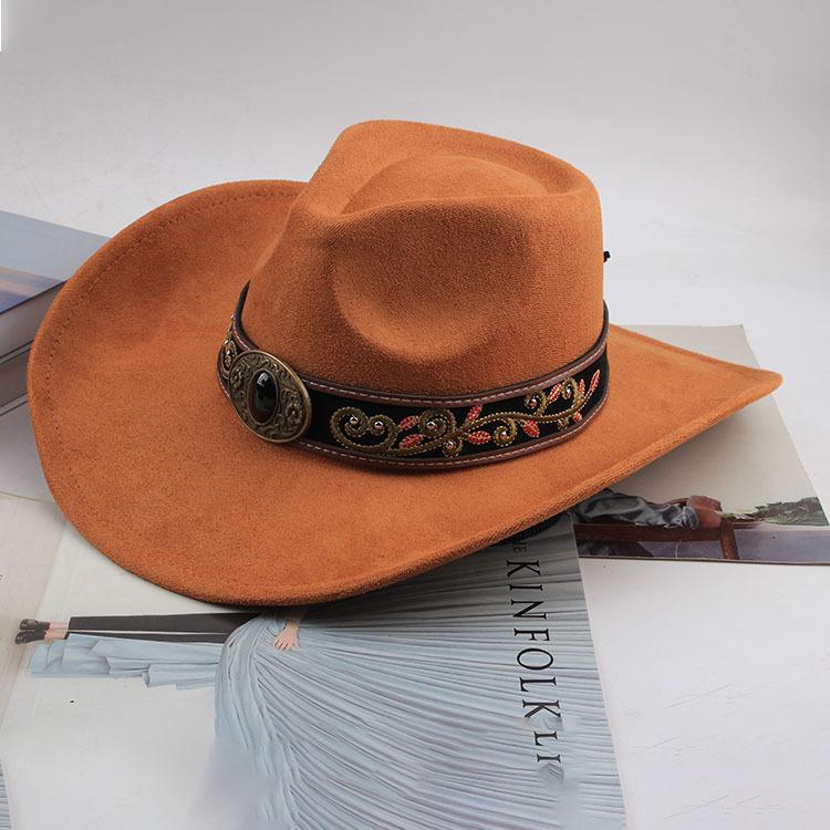 Western Cowboy Style Tibetan Bull Head Accessories Fashion Top Hat Autumn/Winter New Collection Deer Skin Velvet Large Edge Riding Hat