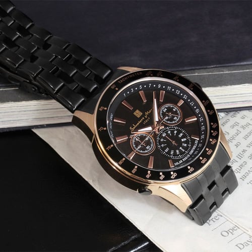 Salvatore Marra Men's Limited Edition Solar-Powered Radio-Controlled Chronograph Watch, Black and Pink Gold, SM14117-PGBK