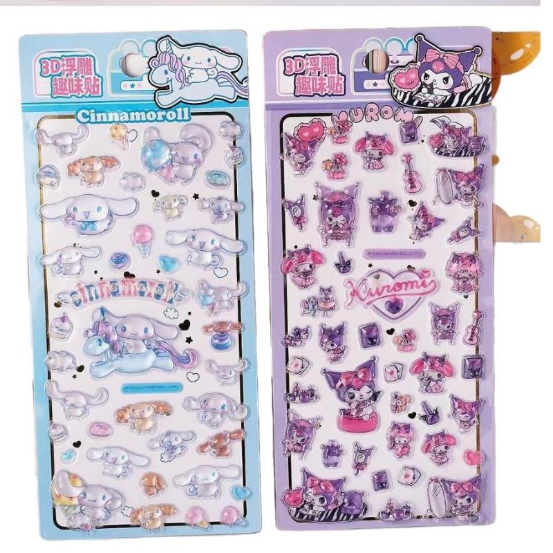 4Pcs Cute 3D Ease Stickers Animation Kuromi My Melody Decals Diy Laptop Phone Scrapbook Diary Fridge Decor Itemation Sticker