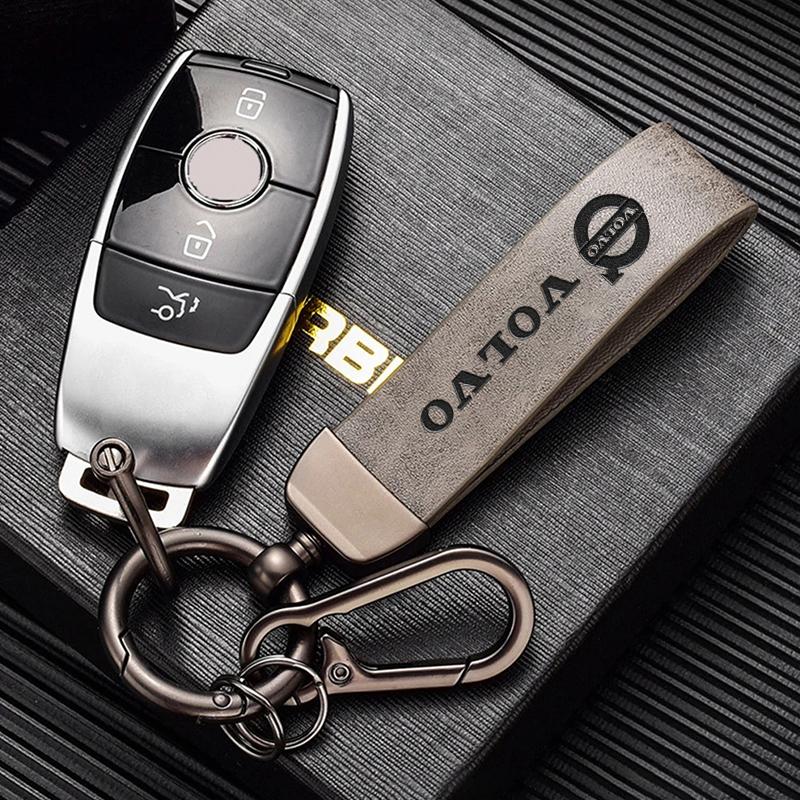Car Leather Key Chain With Embossed Logo Keyring Pendant Gift For Volvo XC60 V90 XC40 V60 V40 XC90 XC70 V50 S60 S90 EX30 Olestar