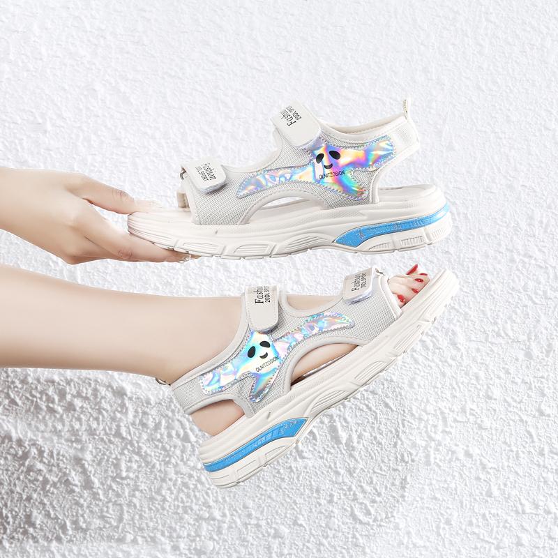 Taoffen Sommerliche Freizeitsandalen für Damen Atmungsaktive Canvas Klettverschluss Zehenfrei Sandalen Leicht Weich Pendeln Dicke Sohle Damenschuhe