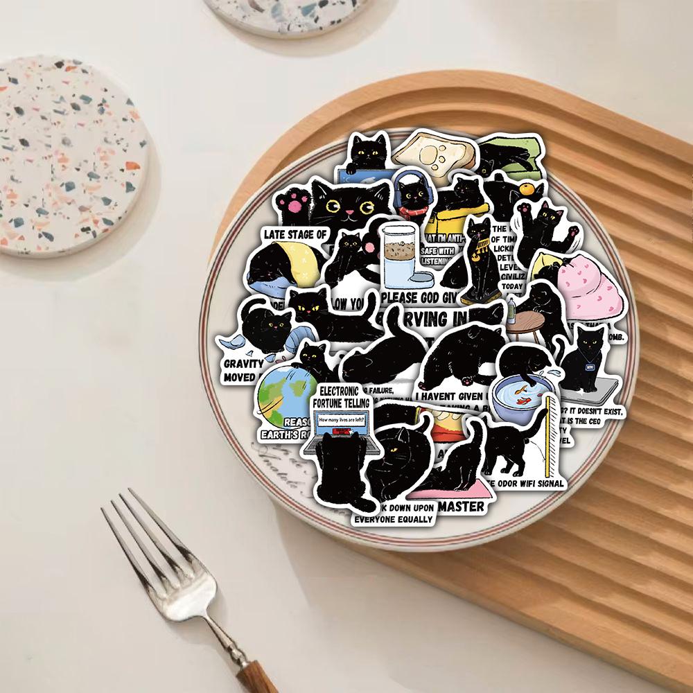 50PCS Black Cat Quote Sticker Phone Vinyl Scrapbooking Phone Laptop Luggage Phone Decals Cartoon Skateboard Decals Sticker