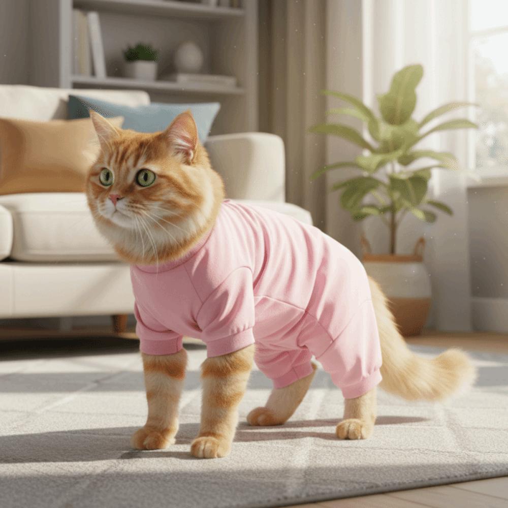 Adjustable Cat Recovery Suit Breathable Comfortable Cat Sterilization Suit Soft Solid Color Cat Weaning Suit Wounds Recovery
