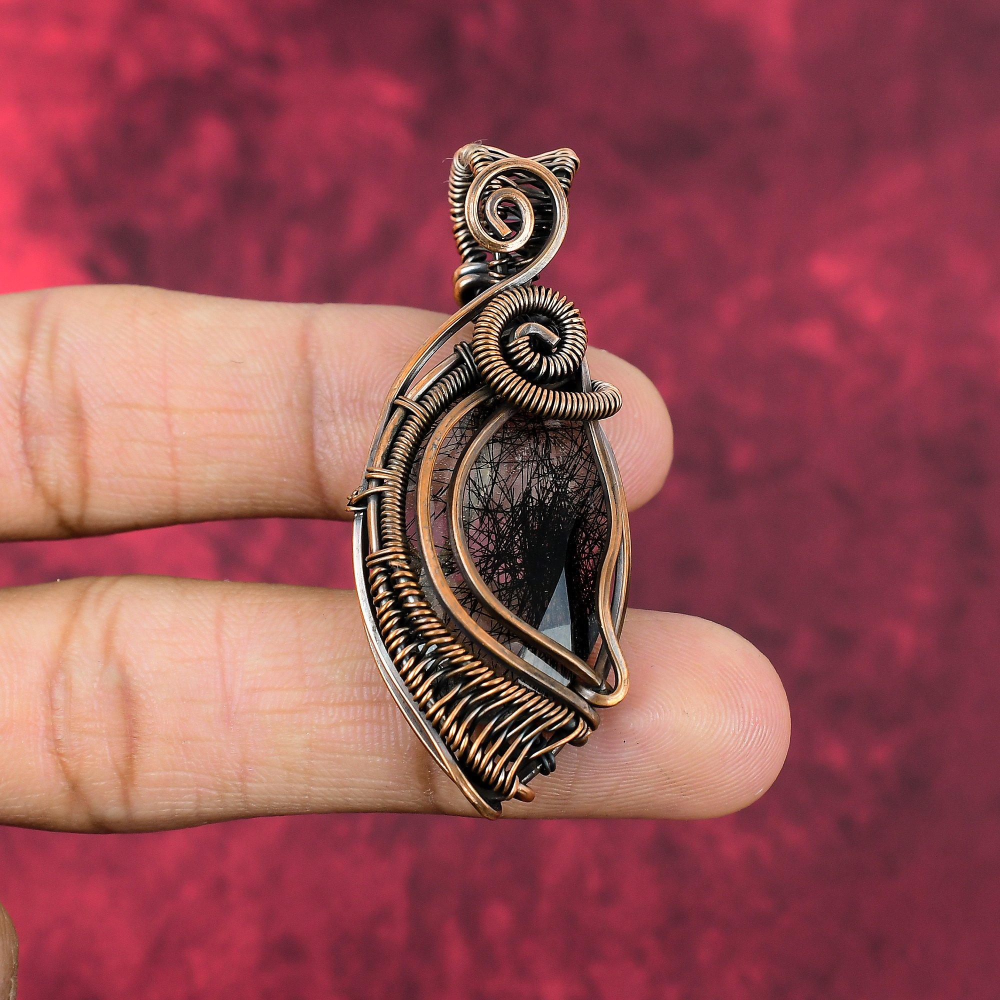 Faceted Black Rutile Pendant Copper Wire Wrapped Pendant Dainty Pendant Wonderful Copper Jewelry Handmade Gemstone Pendant Anniversary Gifts