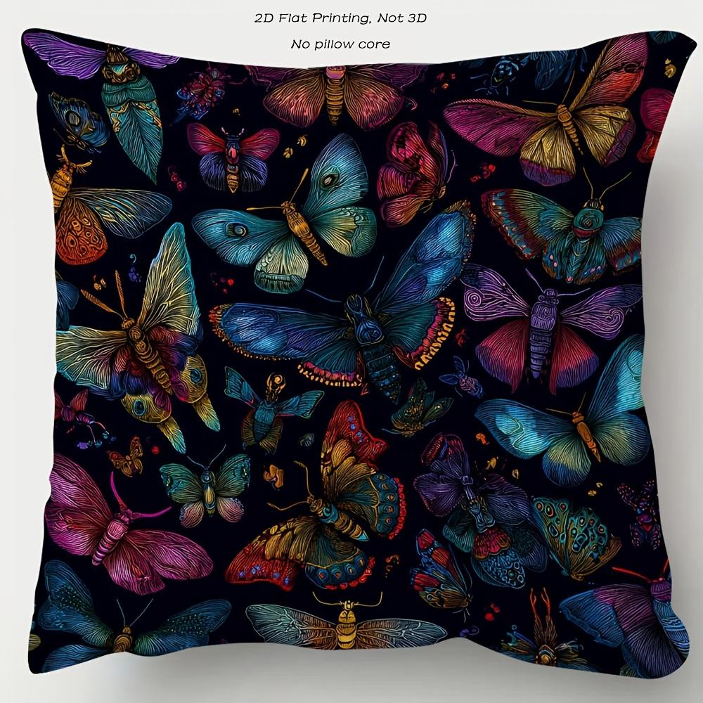 2D Flat - 1pc Pillowcase, Black Background Colorful Butterfly Pillowcase, Soft And Smooth Texture Polyester Short Plush Fabric, Single-Sided Printed P