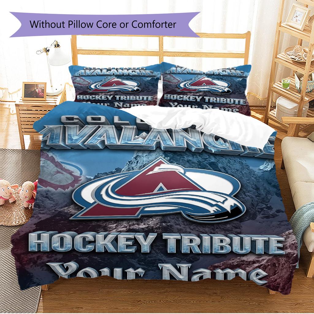 Name Custom Colorado Avalanche Logo Pattern Bedding Set Quilt Cover Pillowcase Home Decor Gift (1 * Duvet Cover + 2 * Pillowcase, Without Core)