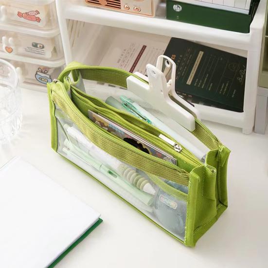Estojo de Lápis de Malha Transparente para Alunos do Ensino Médio Grande Capacidade Bolsa de Lápis Multicamada com Compartimentos de Malha