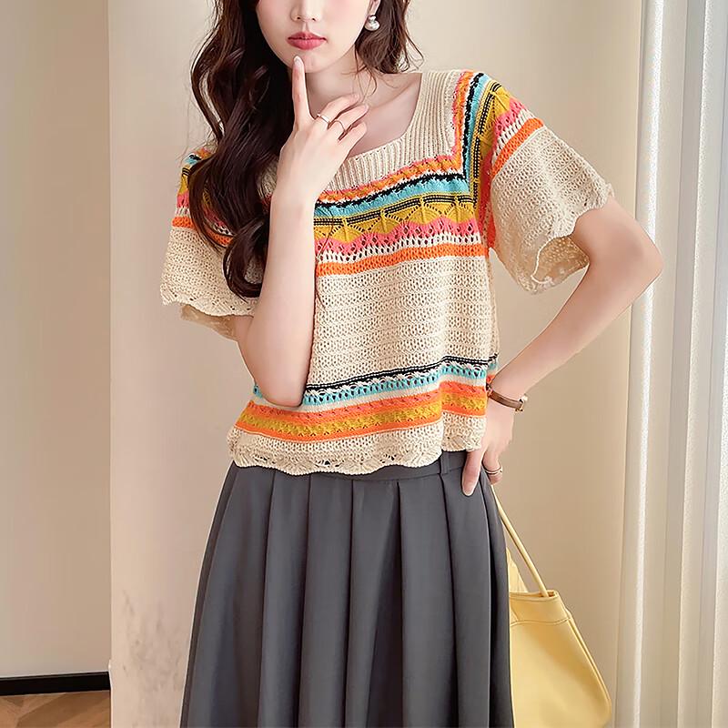 

Tangshi Women s Striped Ribbed Knit Polo Top M