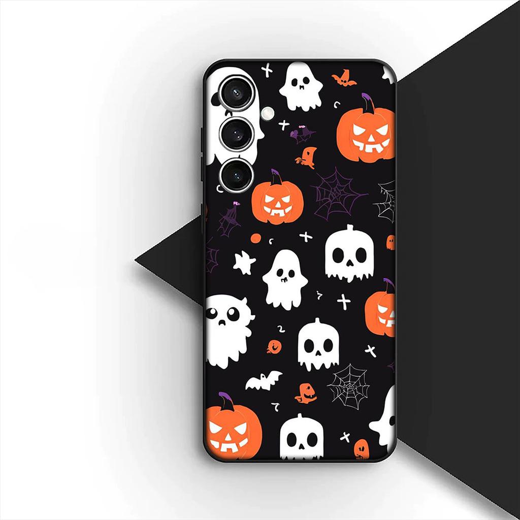 for Samsung Galaxy A35 A36 A55 A26 A05 A06 A14 A50 A51 A53 A54 A12 A13 A23 Phone Case with Little Ghost Halloween Pumpkin Flower