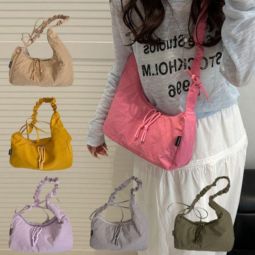 Versatile Pleated Dumpling Bag Lightweight Women's Shoulder Bag Stylish Drawstring Bag  Handbag
