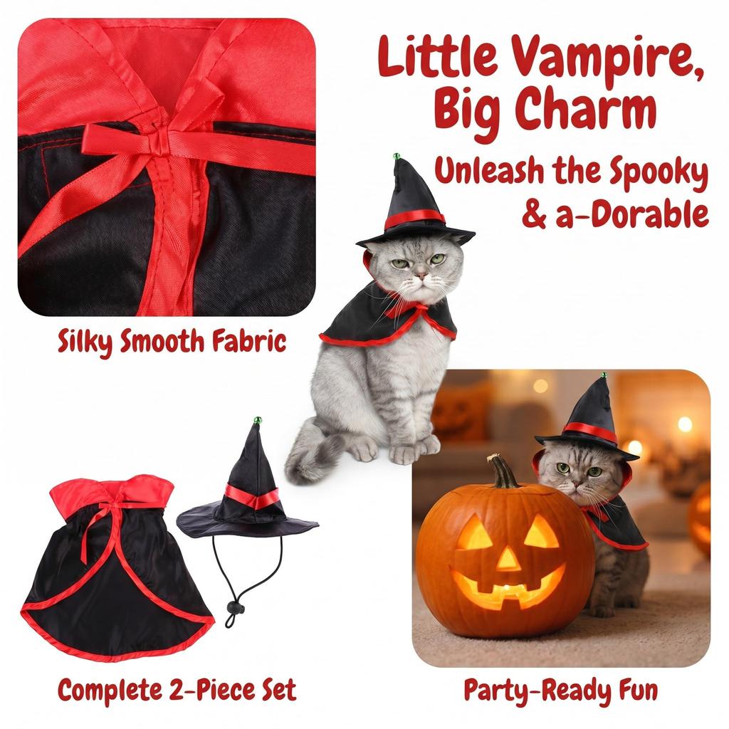 Pet Halloween Cape and Hat Set for Small Dogs and Cats